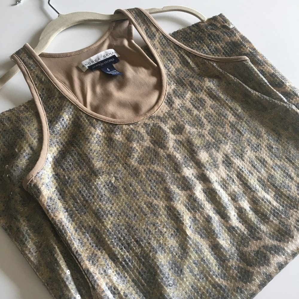 Andrea Behar Sequin Leopard Print Dress